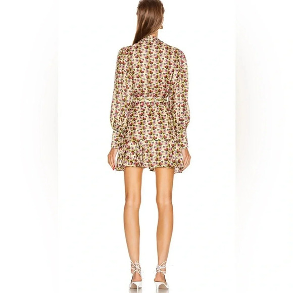 ALEXIS Dress Women’s Small Mirene Bronze Geo Neck Tie Bow Ruffle Hem Mini - Picture 5 of 12